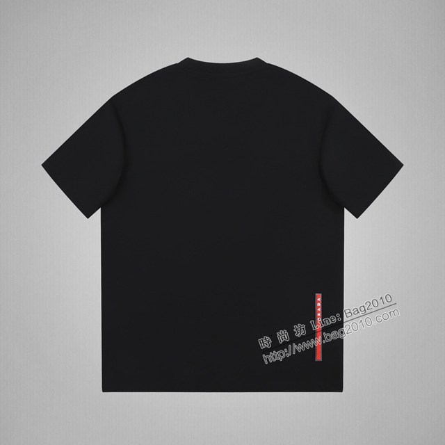 Prada專櫃普拉達2023SS新款刺繡三角標T恤 男女同款 tzy2819